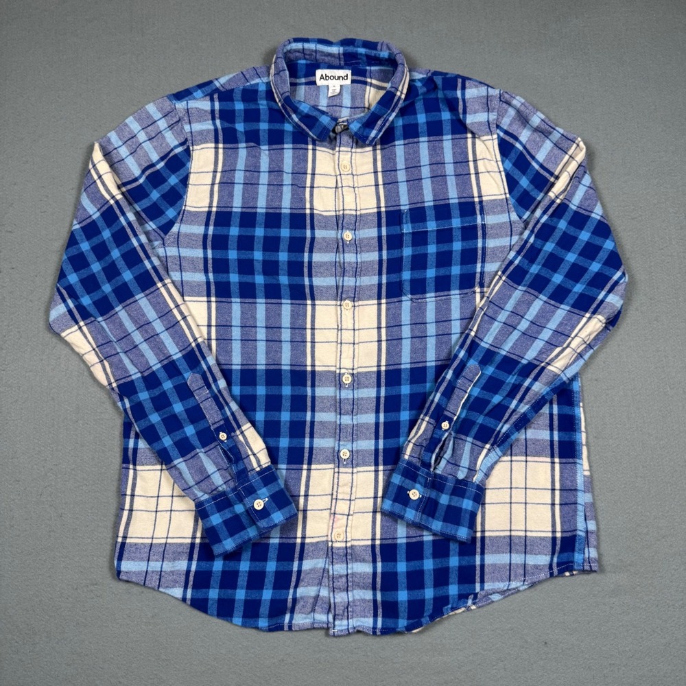 Abound Plaid Flannel Shirt Mens XL Blue White Cotton Long Sleeve Button Up Shirt